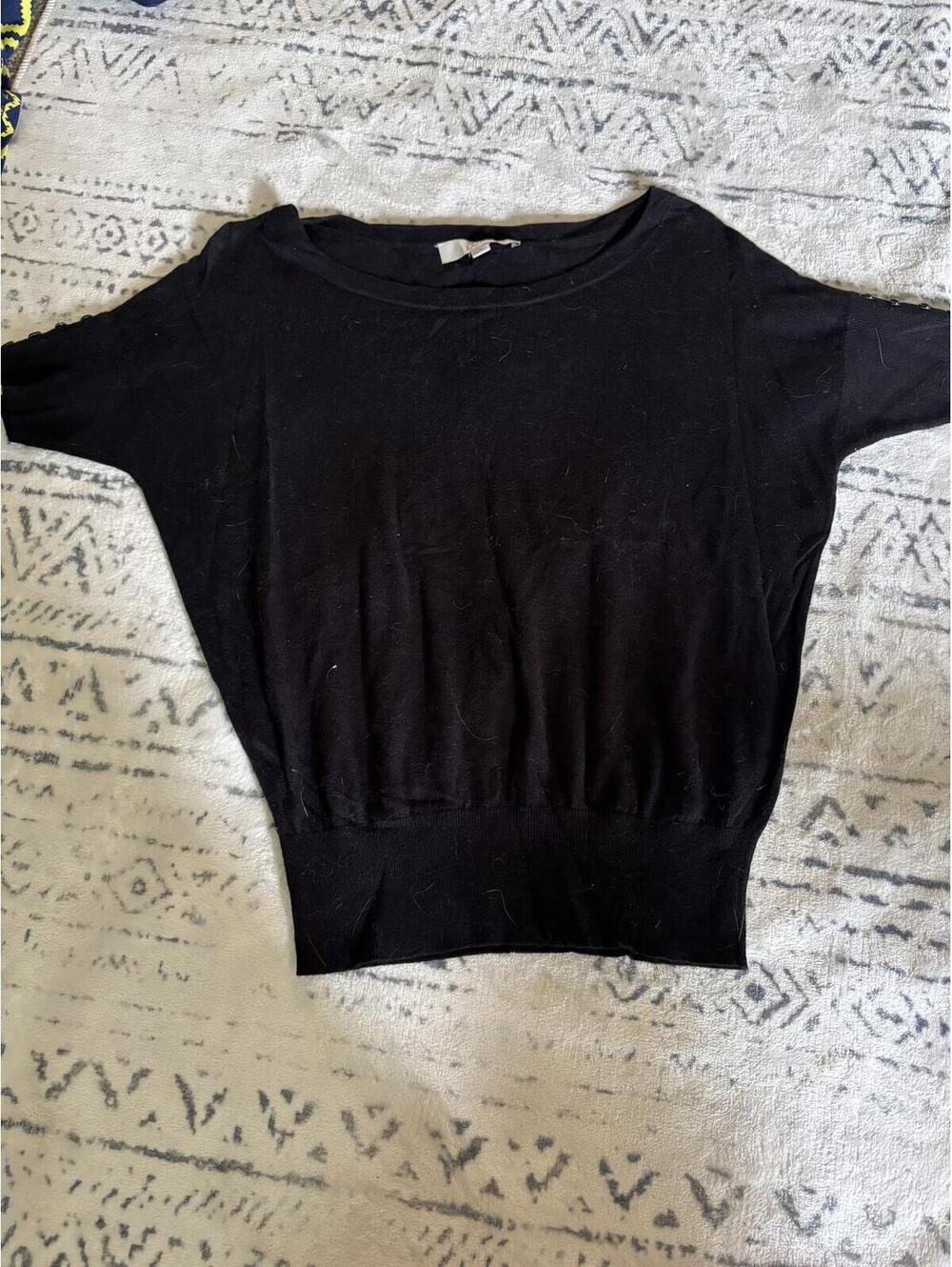 LOFT Black Short Sleeve Knit Sweater Top Size XS
